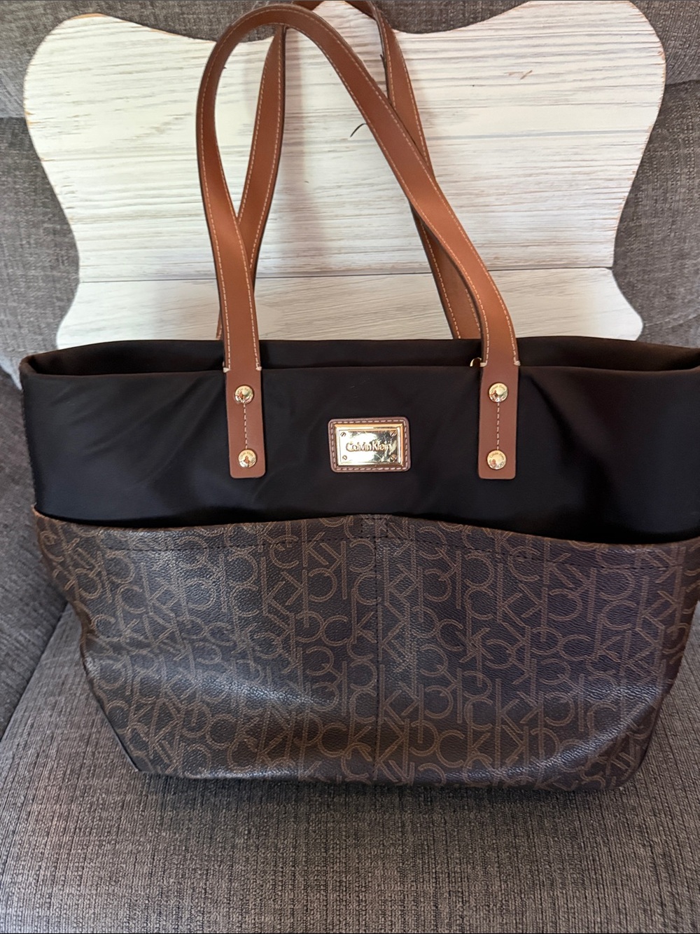 Calvin Klein Brown and Black Signature Tote